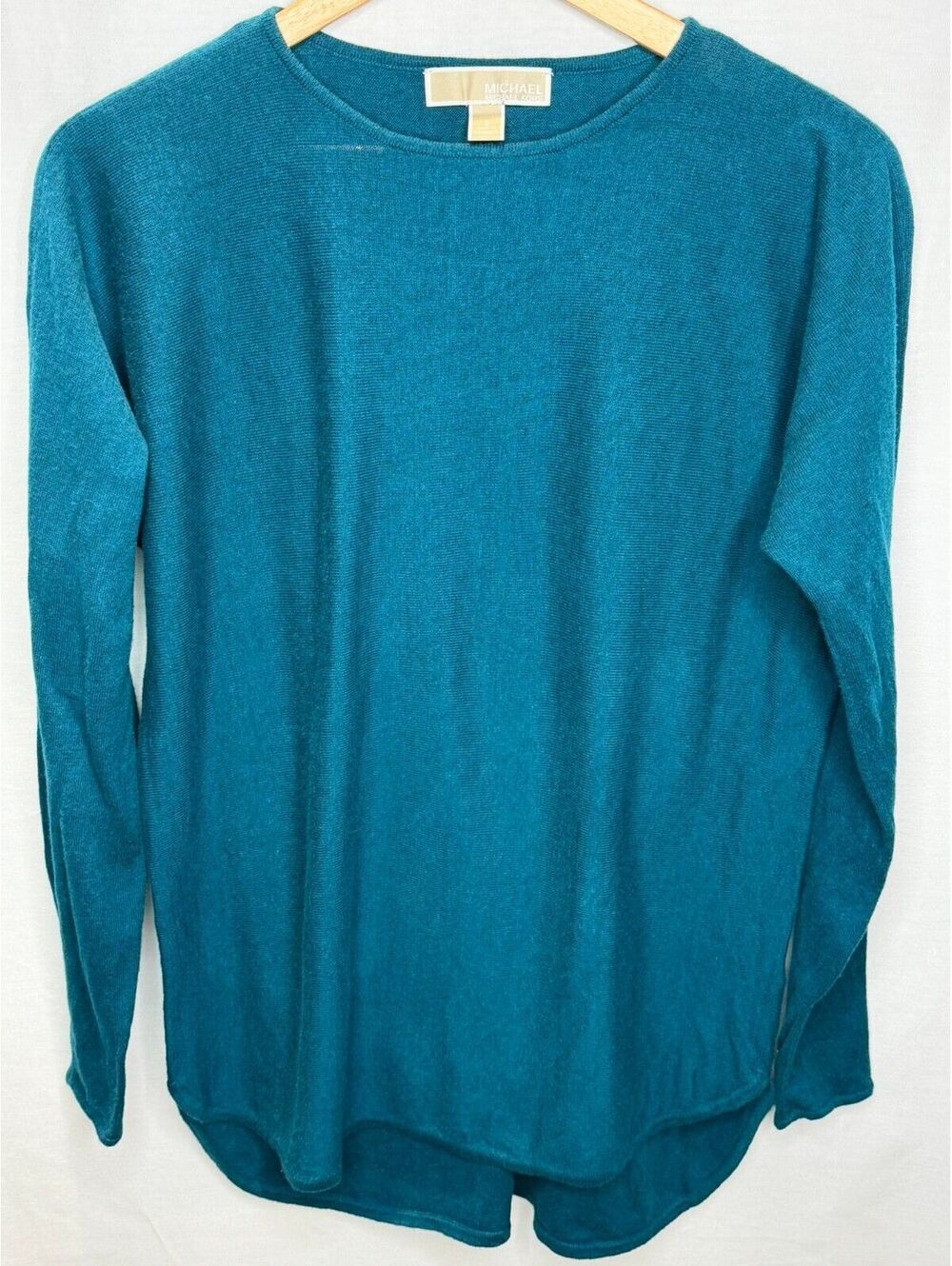 MICHAEL Michael Kors Size S Teal Green High Low Crewneck Knit Sweater